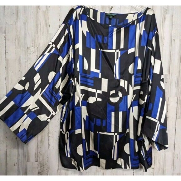 Lauren Ralph Lauren Tops - Lauren Ralph Lauren 3X Silk Blouse 3/4 Flared Sleeves Business Casual Church